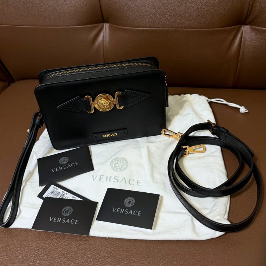 VERSACE La Medusa Camera Bag 凡賽斯 黑金相機包 小牛皮 近全新 完整配件-4