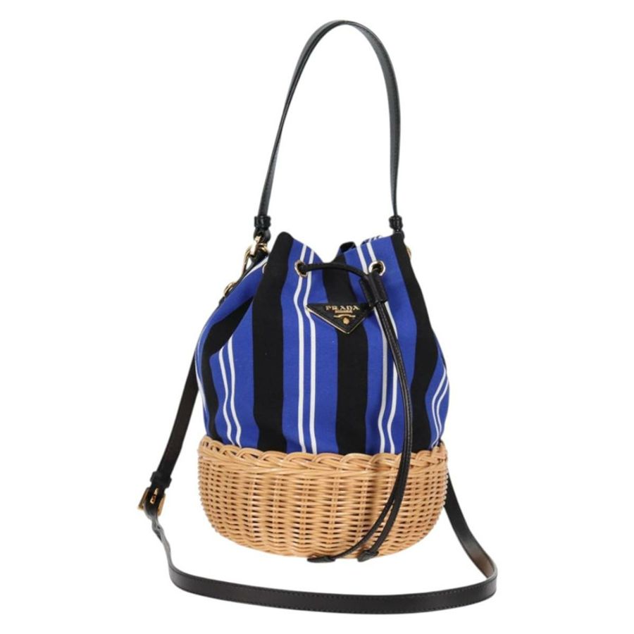 【日本直送】PRADA 藤編手提包 帆布 兩用 藍金配色 1BH115 正品 138994SM-0