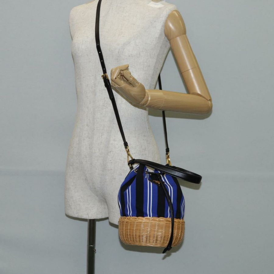 【日本直送】PRADA 藤編手提包 帆布 兩用 藍金配色 1BH115 正品 138994SM-23