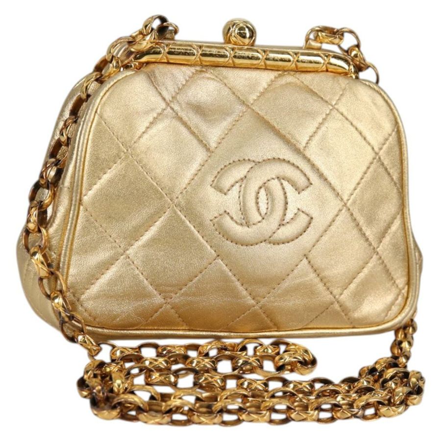 【日本直送】香奈兒 (CHANEL) 鏈條肩背包,羊皮材質,金色 CC 標誌,貨號 135116SM-0