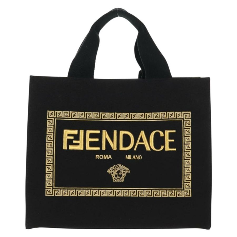 【日本直送】FENDI VERSACE 聯名款帆布雙肩托特包,黑色金色,正品 BA6912M-12