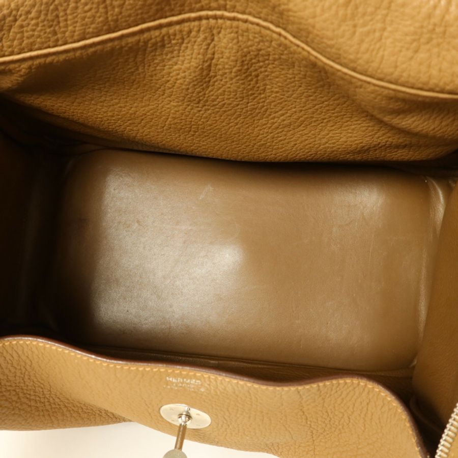 HERMES Clemence皮革Lindy 34銀扣手挽肩背兩用袋Tabac Camel-4