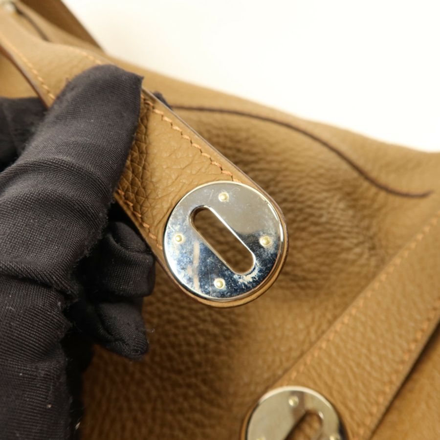 HERMES Clemence皮革Lindy 34銀扣手挽肩背兩用袋Tabac Camel-9