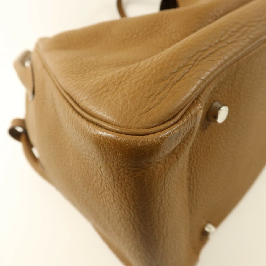 HERMES Clemence皮革Lindy 34銀扣手挽肩背兩用袋Tabac Camel-12
