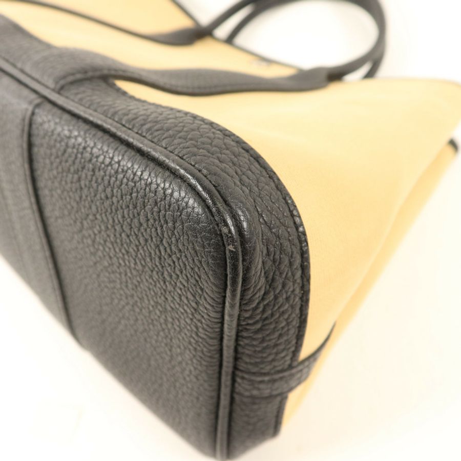 HERMES Negonda皮革/帆布Garden Party TPM銀扣手挽袋Trench/Noir-10