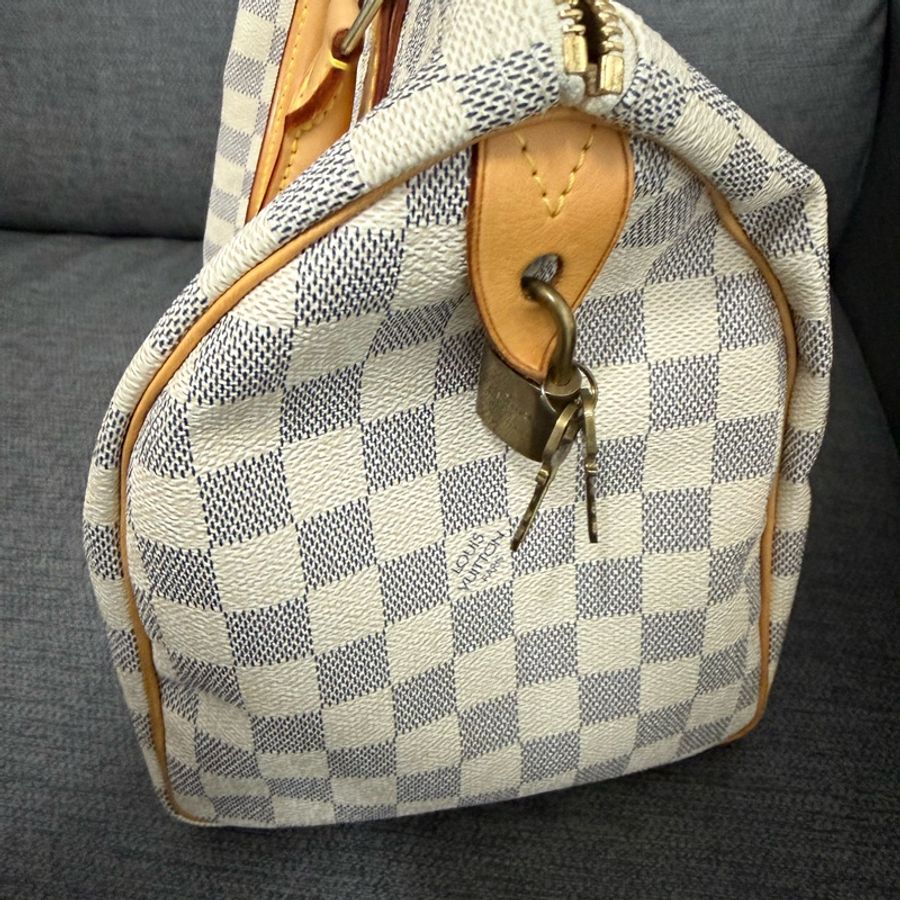 LV Louis Vuitton speedy30 白色棋盤格 手提行李袋 無肩帶款-3