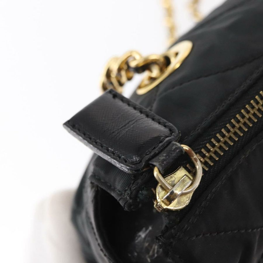 【日本直送】PRADA 尼龍黑色金色鏈條單肩包 Auth bs31178-8