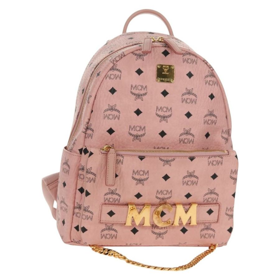 【日本直送】MCM Vicetos Logoogram 背包 PVC 皮革 粉紅色 金色 正品 yk19517A-0