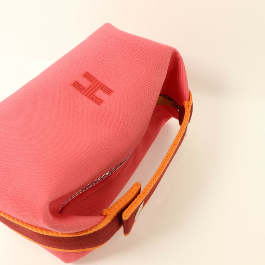 HERMES 帆布Bride-a-Brac Case PM銀扣手挽袋Hibiscus-7