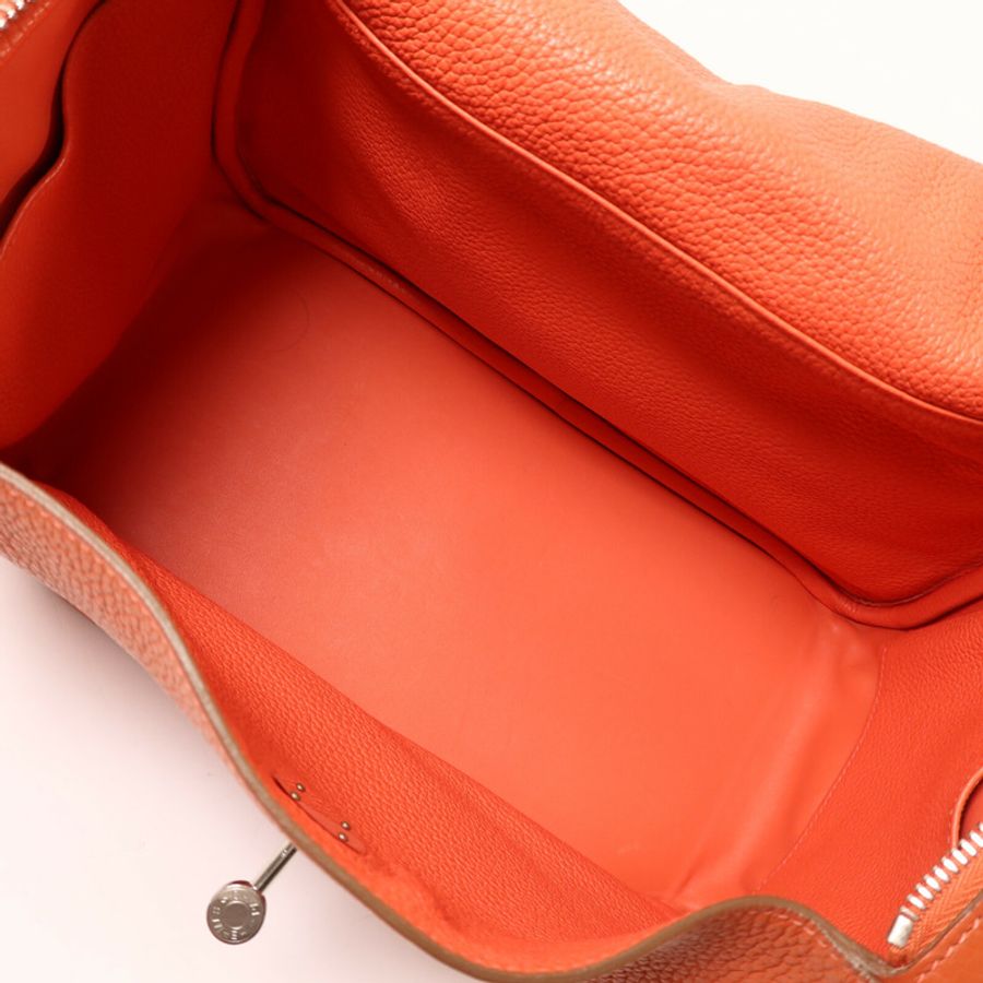 HERMES Togo皮革Lindy 30銀扣手挽肩背兩用袋Capucine-4