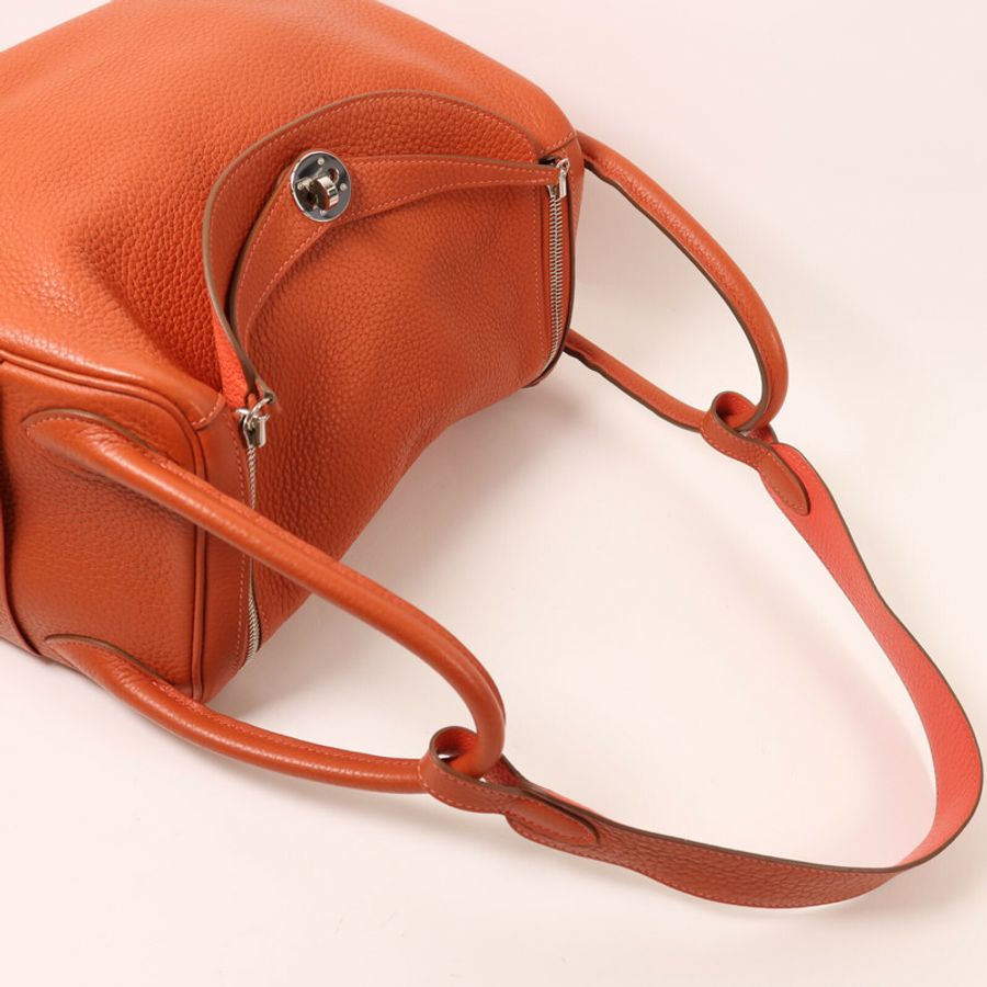 HERMES Togo皮革Lindy 30銀扣手挽肩背兩用袋Capucine-7