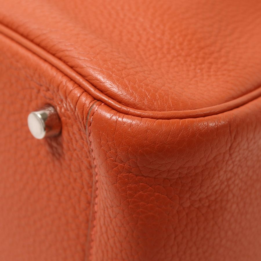 HERMES Togo皮革Lindy 30銀扣手挽肩背兩用袋Capucine-11