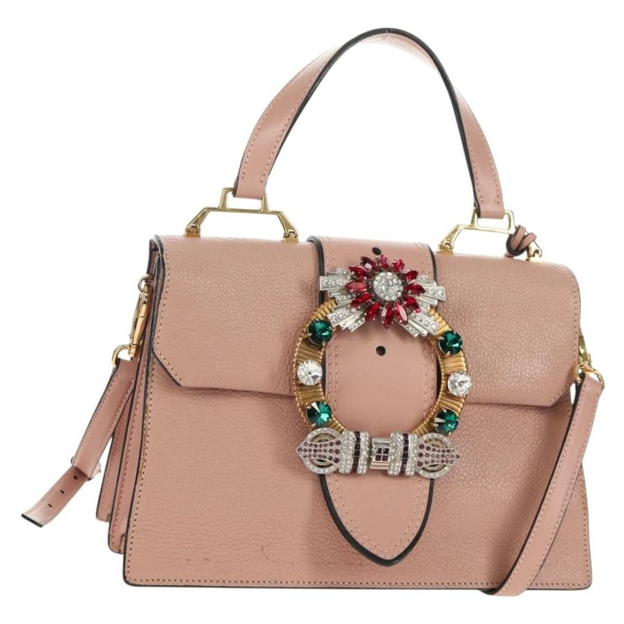 【日本直送】Miu Miu Mew Lady 手提包 皮革 2way 粉紅金配色 正品 154917V-0