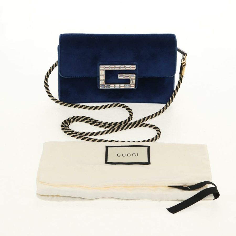 【日本直送】GUCCI 天鵝絨肩包 藍色 金色 544242 正品 ka591V-11