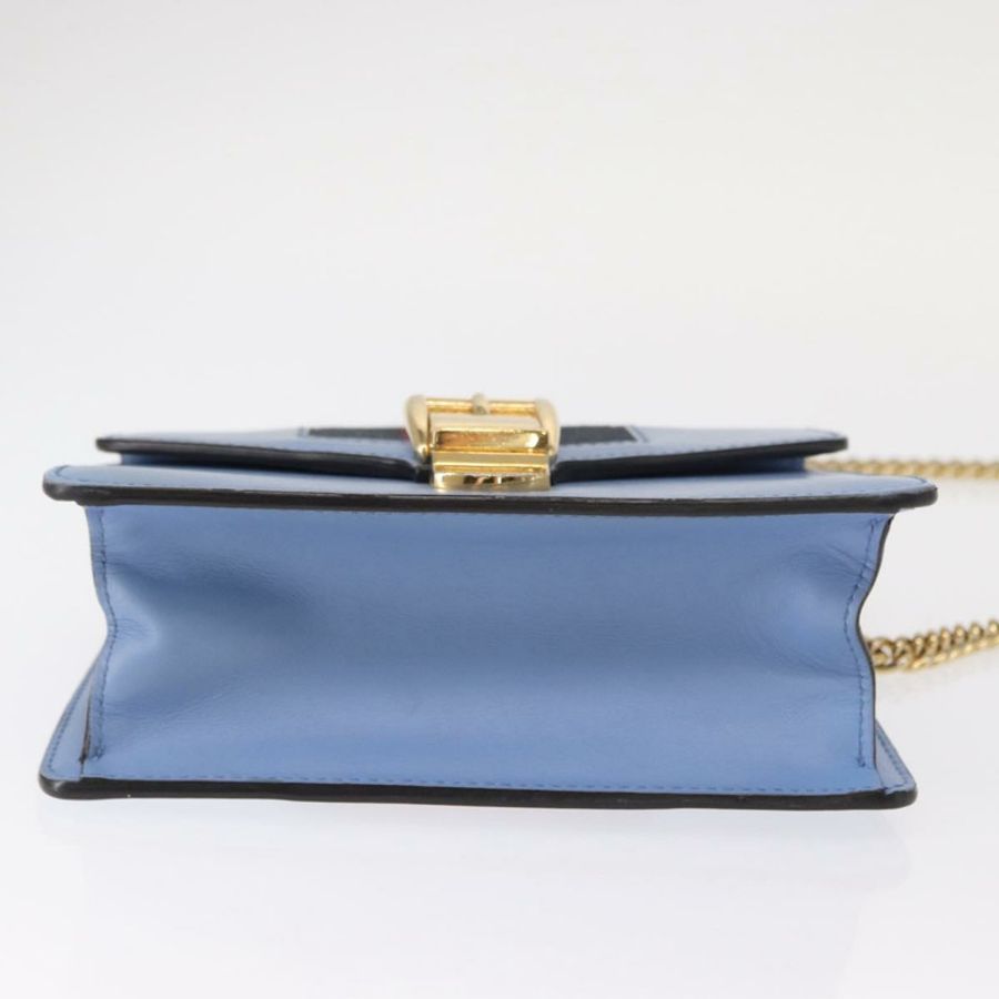 【日本直送】GUCCI Sylvie Sherry Line 鏈條包 皮革 淺藍色 金色 431666 正品 bs31431-4