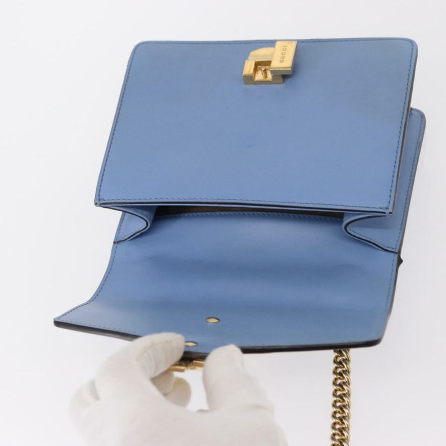 【日本直送】GUCCI Sylvie Sherry Line 鏈條包 皮革 淺藍色 金色 431666 正品 bs31431-17
