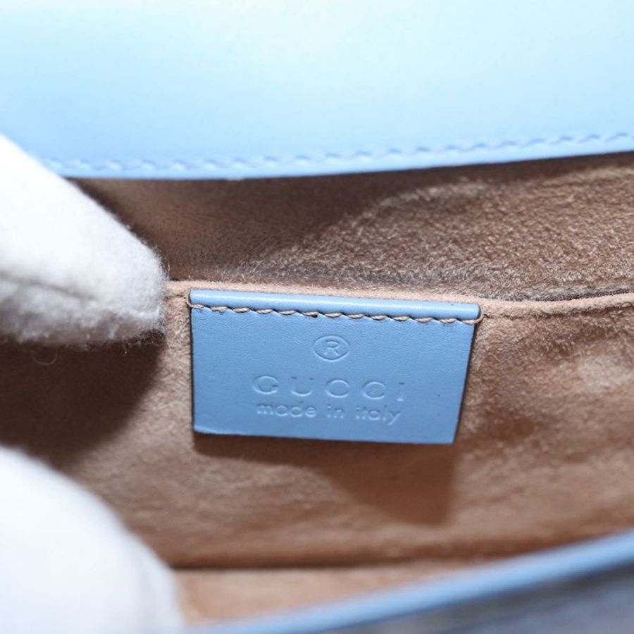 【日本直送】GUCCI Sylvie Sherry Line 鏈條包 皮革 淺藍色 金色 431666 正品 bs31431-18