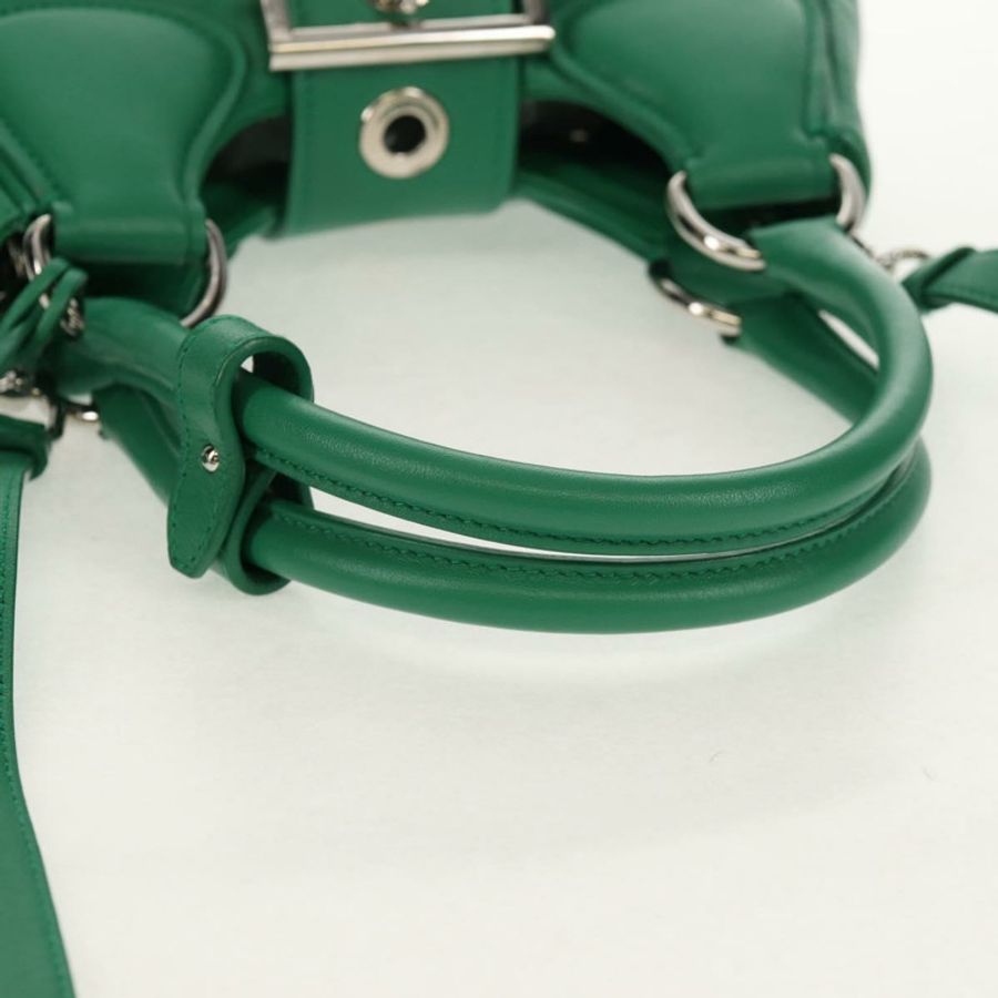 【日本直送】PRADA Moon Bag 手提包 皮革 兩用 綠色 銀色 正品 152696SAM-6