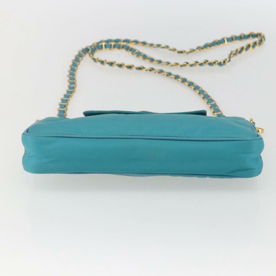 【日本直送】PRADA 尼龍鏈條單肩包,藍綠色,金色,正品,貨號 156453V-4