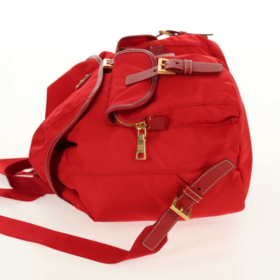 【日本直送】PRADA 雙肩包 尼龍 紅色 金色 正品 158701V-2