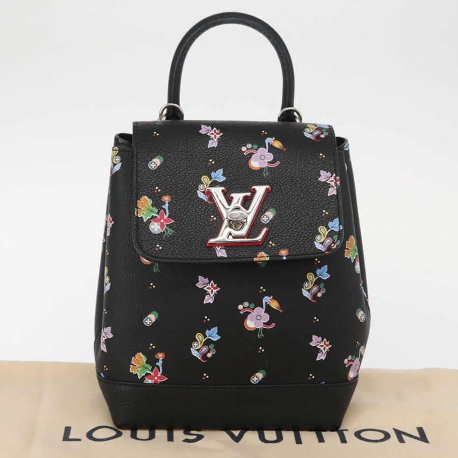 【日本直送】路易威登 (LOUIS VUITTON) 花卉印花 Rock Me 雙肩包,黑色皮革,貨號 M54848,正品,ka827M-11
