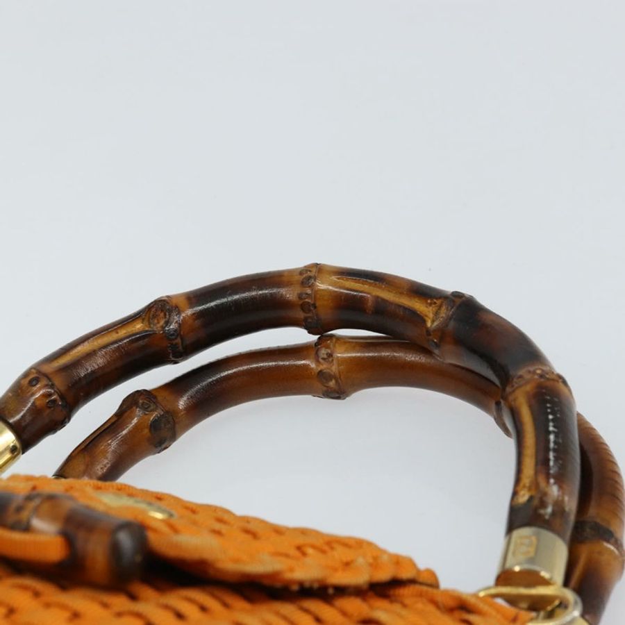 【日本直送】FENDI 竹節手提包 尼龍 橘色 金色 正品 159087-7
