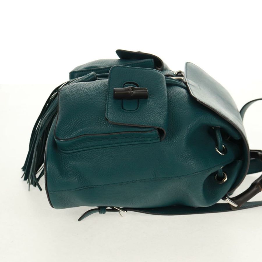 【日本直送】GUCCI 竹節雙肩包 皮革 綠色 銀色 370833 正品 159026V-3