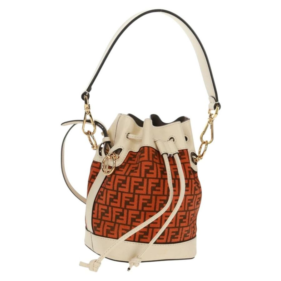 【日本直送】FENDI Zucchino帆布迷你Montrezor手提包,橘色金色,兩用款,正品,貨號159396V-0
