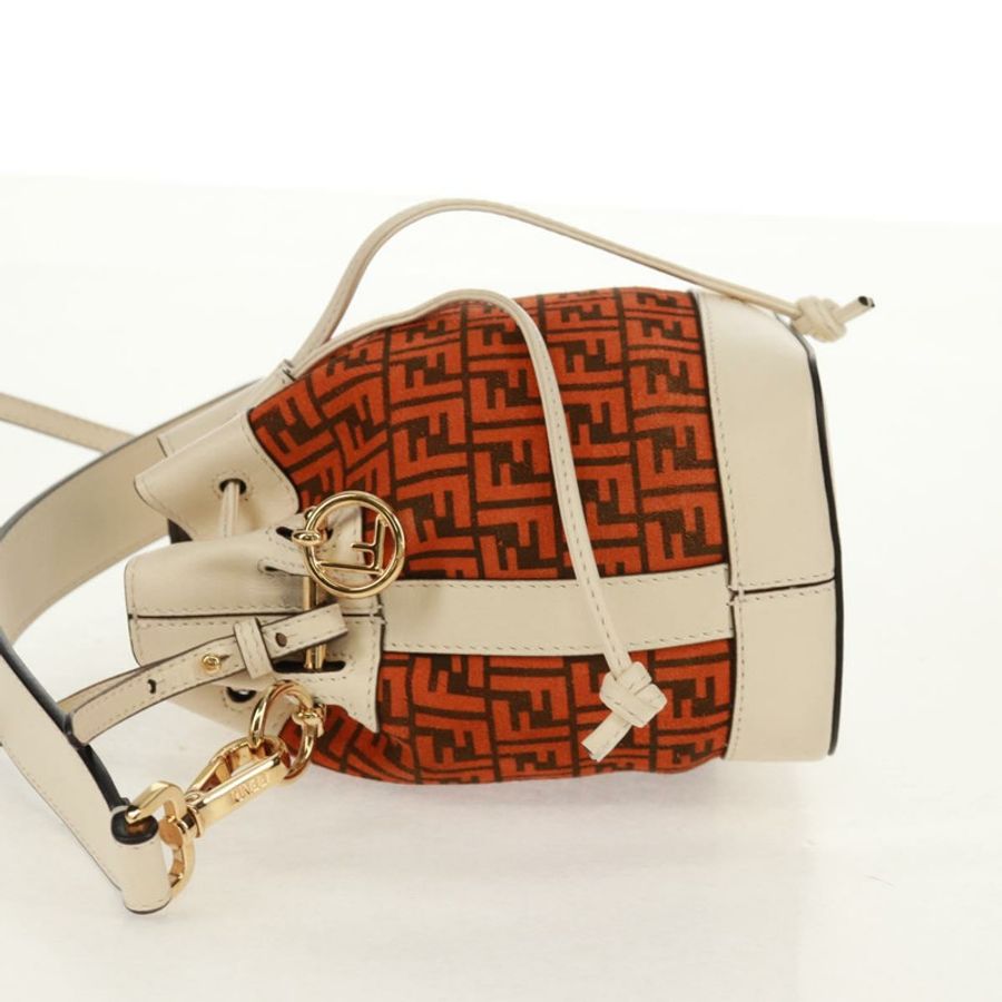 【日本直送】FENDI Zucchino帆布迷你Montrezor手提包,橘色金色,兩用款,正品,貨號159396V-2