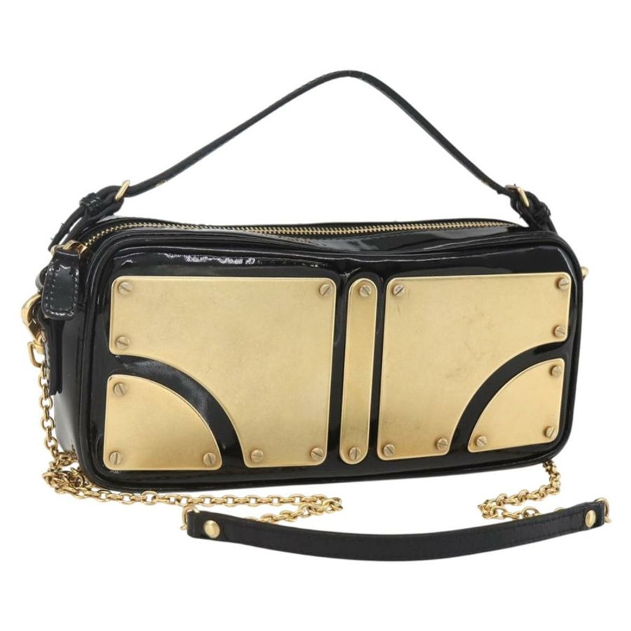 【日本直送】Miu Miu 琺瑯鏈條單肩包 2way 黑色金色 Auth 159323V-0