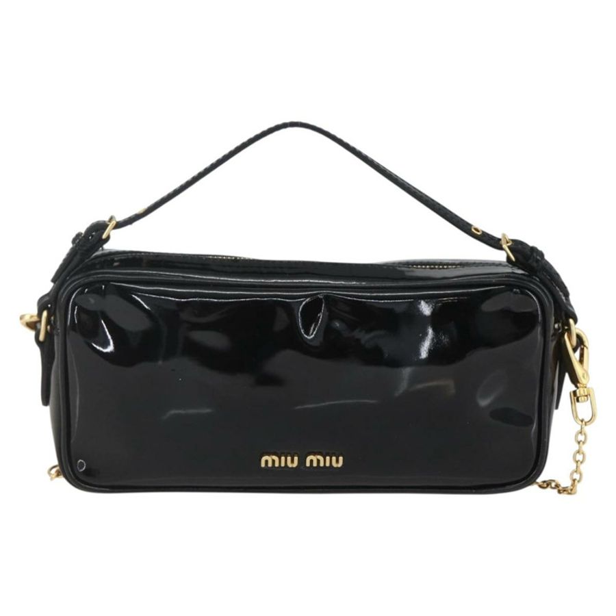 【日本直送】Miu Miu 琺瑯鏈條單肩包 2way 黑色金色 Auth 159323V-1