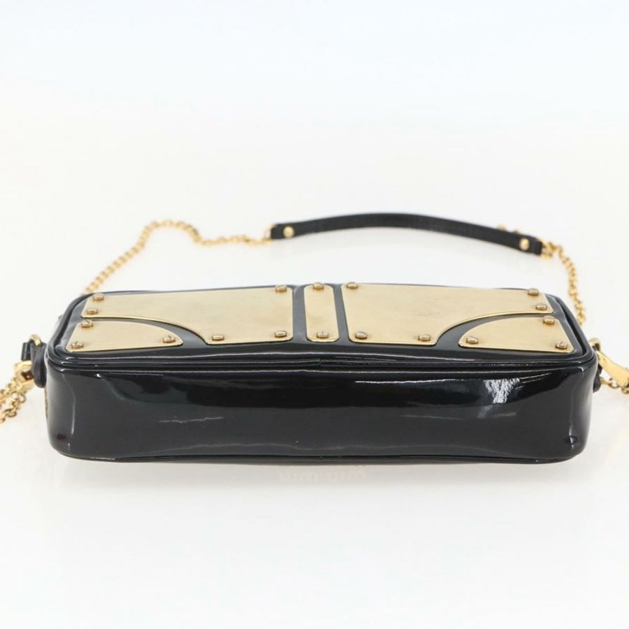 【日本直送】Miu Miu 琺瑯鏈條單肩包 2way 黑色金色 Auth 159323V-4