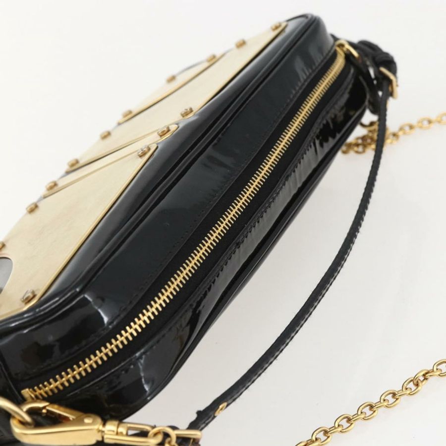 【日本直送】Miu Miu 琺瑯鏈條單肩包 2way 黑色金色 Auth 159323V-5