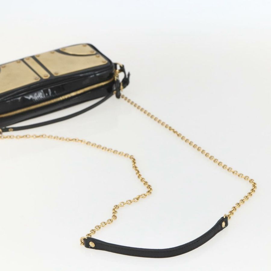 【日本直送】Miu Miu 琺瑯鏈條單肩包 2way 黑色金色 Auth 159323V-7