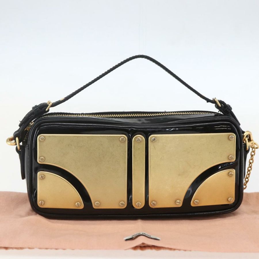 【日本直送】Miu Miu 琺瑯鏈條單肩包 2way 黑色金色 Auth 159323V-11