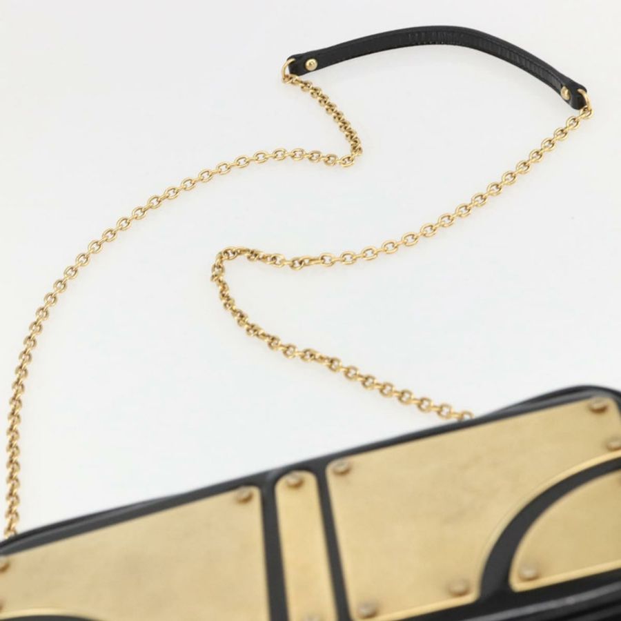【日本直送】Miu Miu 琺瑯鏈條單肩包 2way 黑色金色 Auth 159323V-14