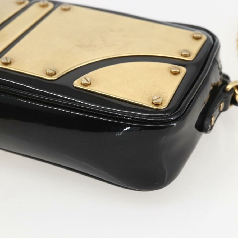 【日本直送】Miu Miu 琺瑯鏈條單肩包 2way 黑色金色 Auth 159323V-15