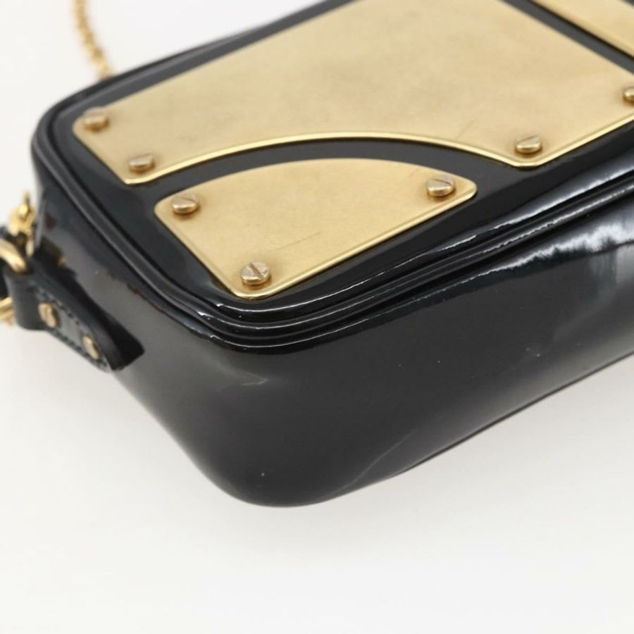 【日本直送】Miu Miu 琺瑯鏈條單肩包 2way 黑色金色 Auth 159323V-16