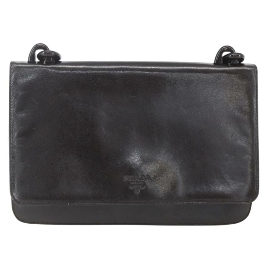 【日本直送】PRADA 鏈條單肩包 皮革塑膠 深棕色 正品 am10365V-12