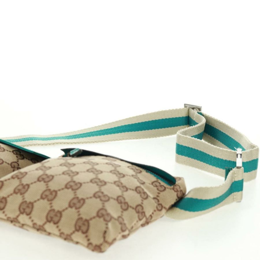 【日本直送】GUCCI GG帆布腰包 米色 藍綠色 銀色 28566 正品 ki6279V-13