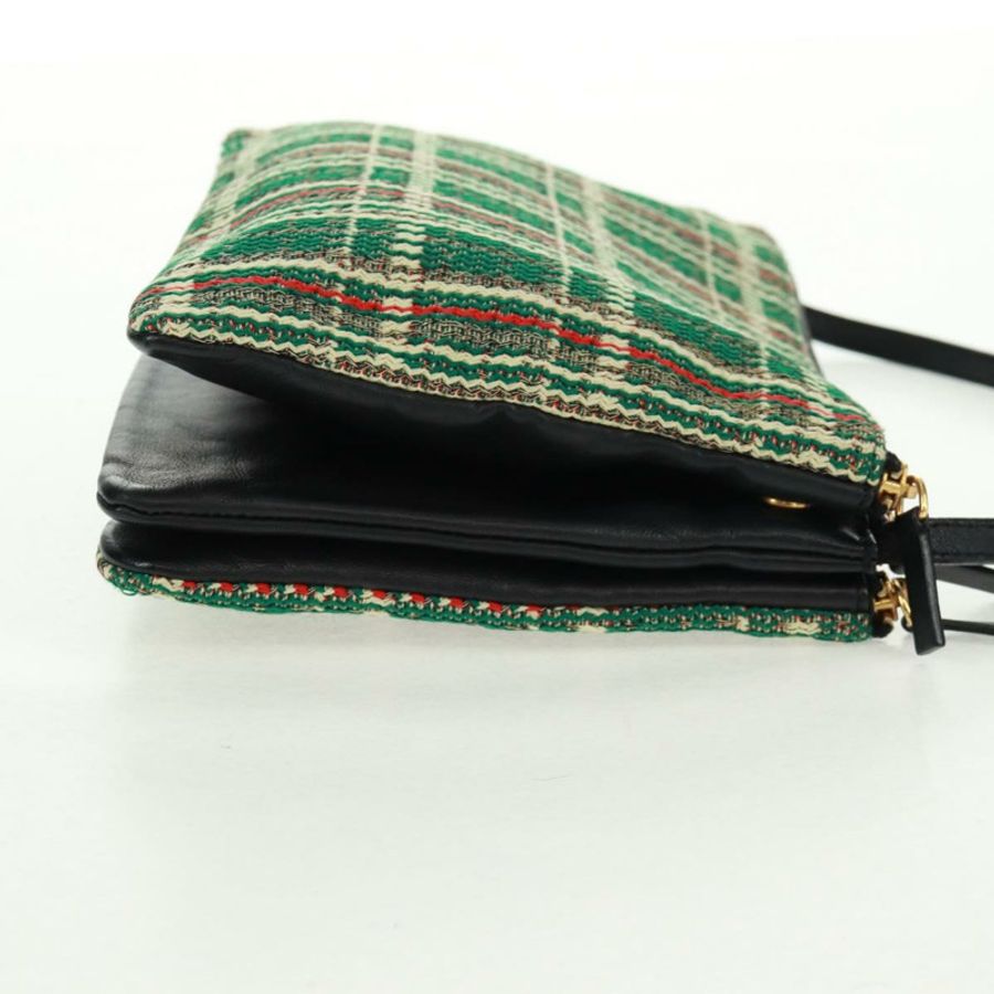 【日本直送】CELINE Trio 大單肩包,斜紋軟呢,綠色/金色,正品 162840V-3