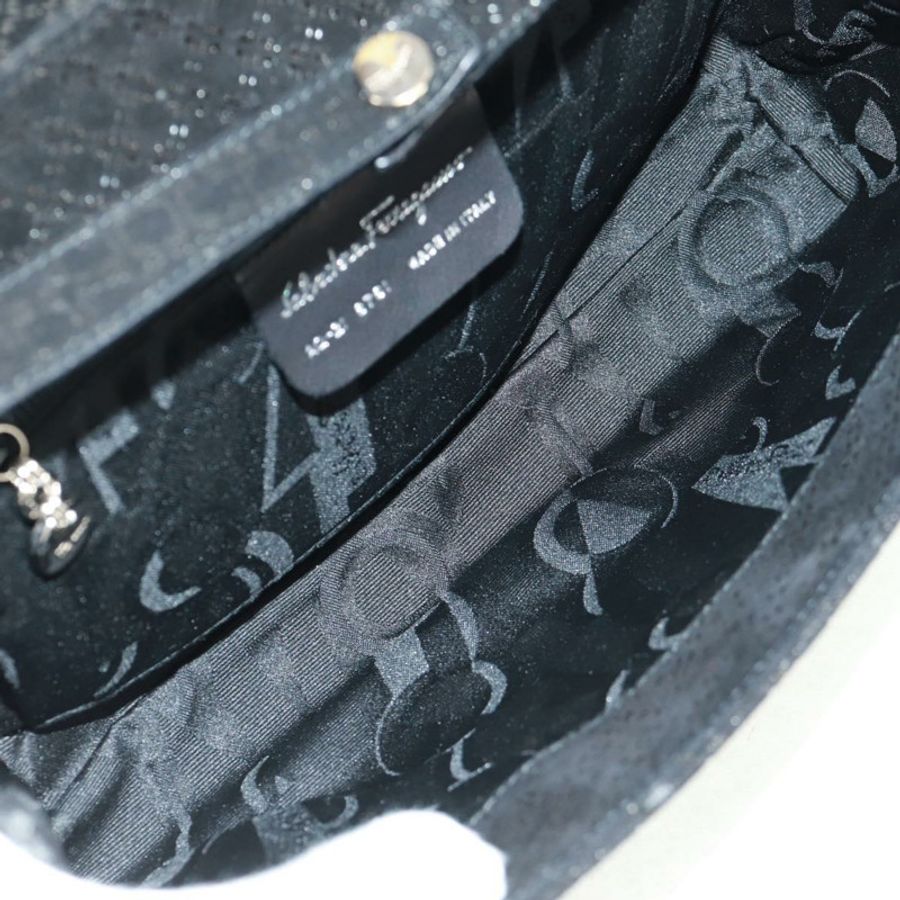 【日本直送】Salvatore Ferragamo 鏈條單肩包 麂皮 黑色 銀色 正品 154248V-9