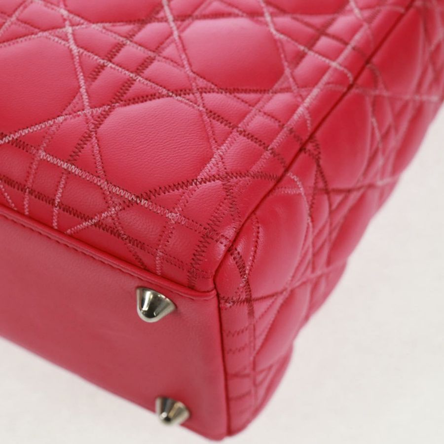 【日本直送】Christian Dior Lady Dior 手提包,羊皮材質,粉紅色/銀色兩用,正品,貨號 163880SAM-18