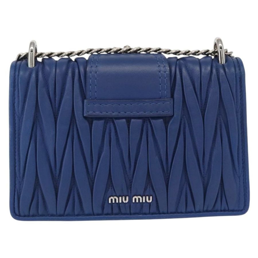 【日本直送】Miu Miu Matelasse 鏈條單肩包 皮革 藍色 銀色 正品 ka1528V-1