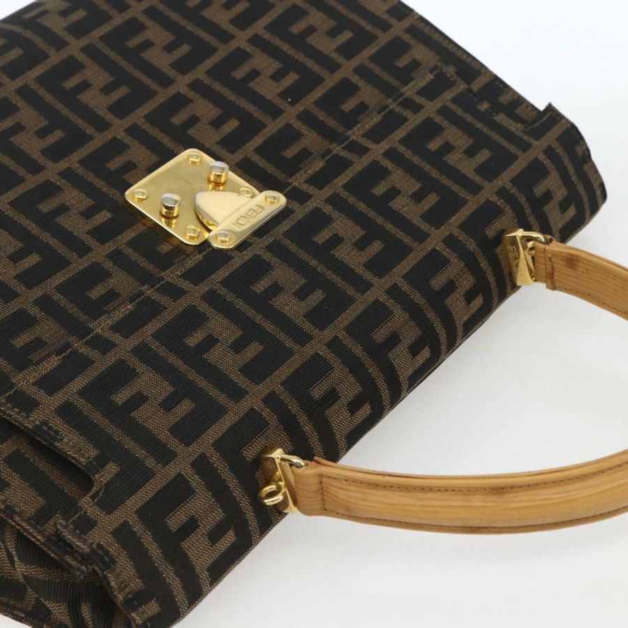 【日本直送】FENDI Zucca帆布手提包 黑色 棕色 金色 正品 165065-5