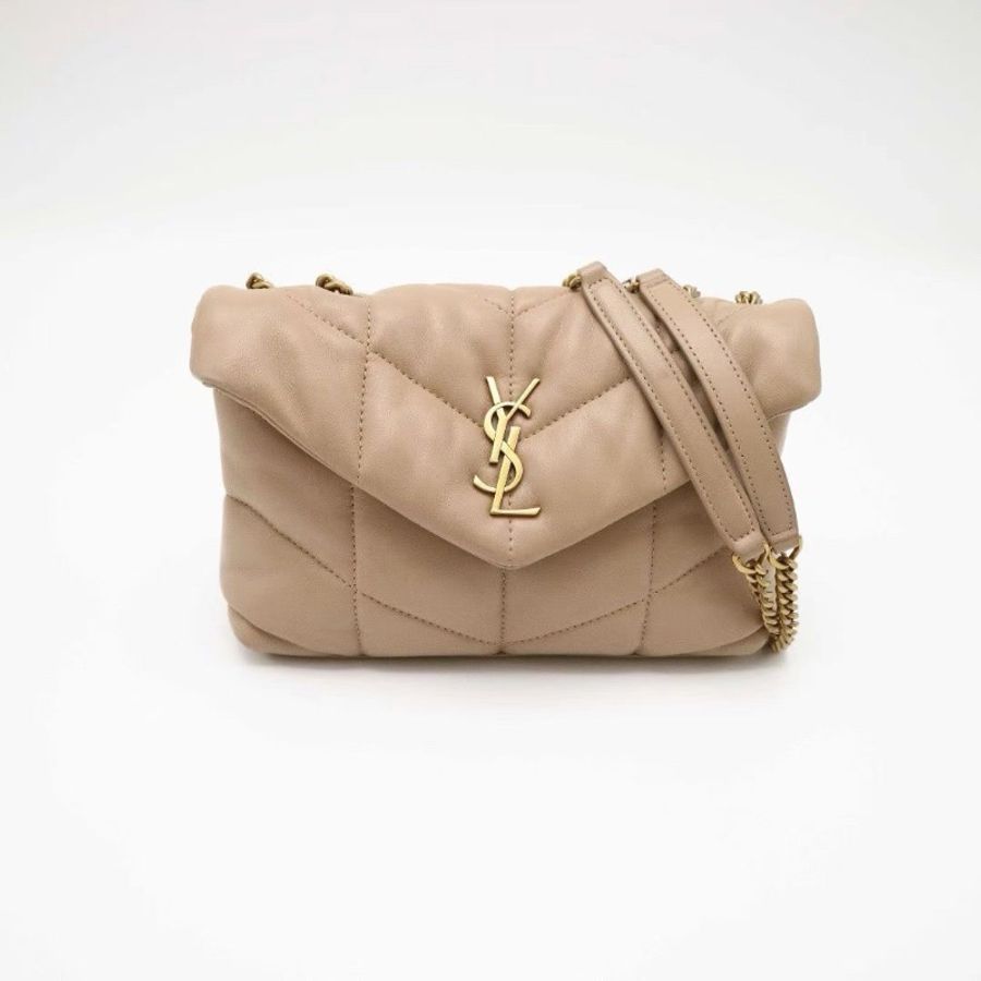 YSL PUFFER TOY 絎縫羊皮雲朵泡芙包 溫柔百搭奶茶色暗米色22*15*8 98新配件塵袋-2