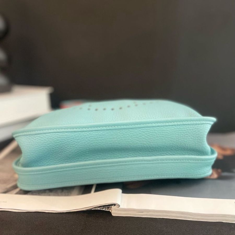 Hermes 銀扣 馬卡龍藍 拼色肩帶 TC皮 29*30*6 98新配件塵袋-5