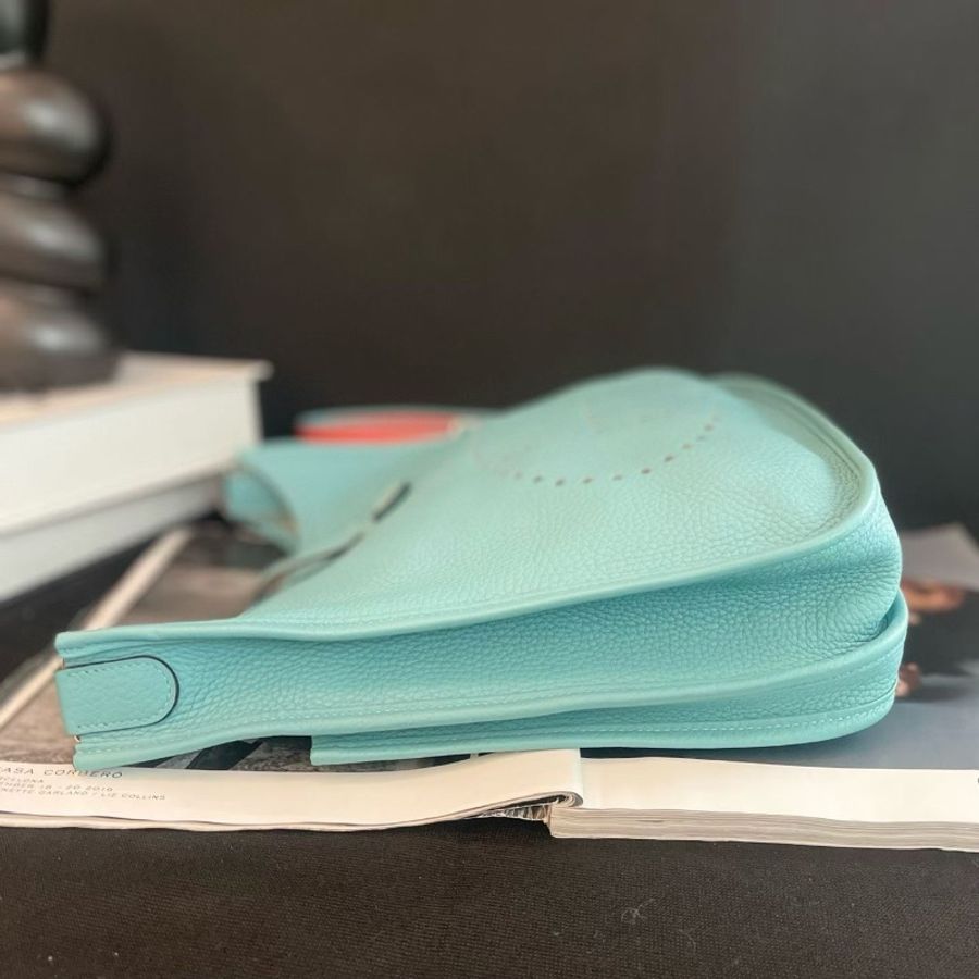 Hermes 銀扣 馬卡龍藍 拼色肩帶 TC皮 29*30*6 98新配件塵袋-6