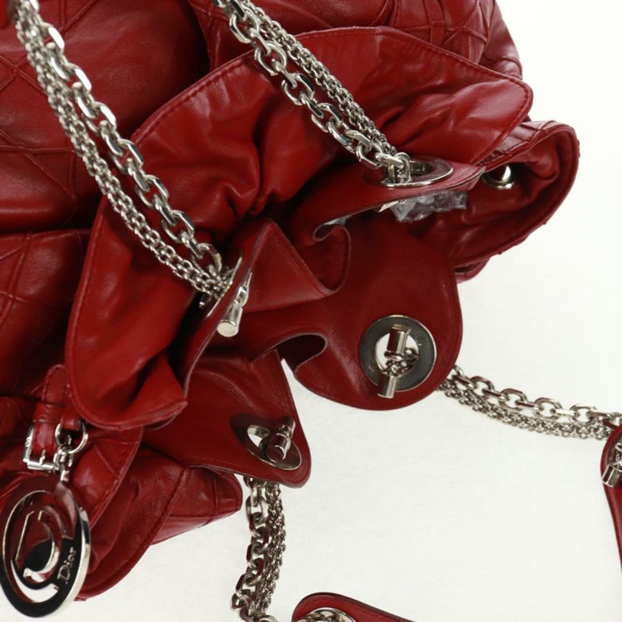 【日本直送】Christian Dior Canage 鏈條肩背包,皮革材質,紅色銀色,正品編號 166291-6