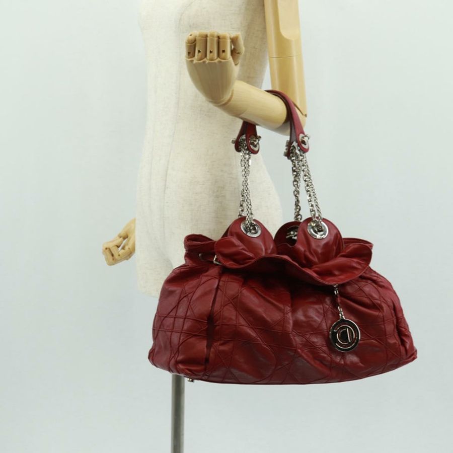 【日本直送】Christian Dior Canage 鏈條肩背包,皮革材質,紅色銀色,正品編號 166291-24